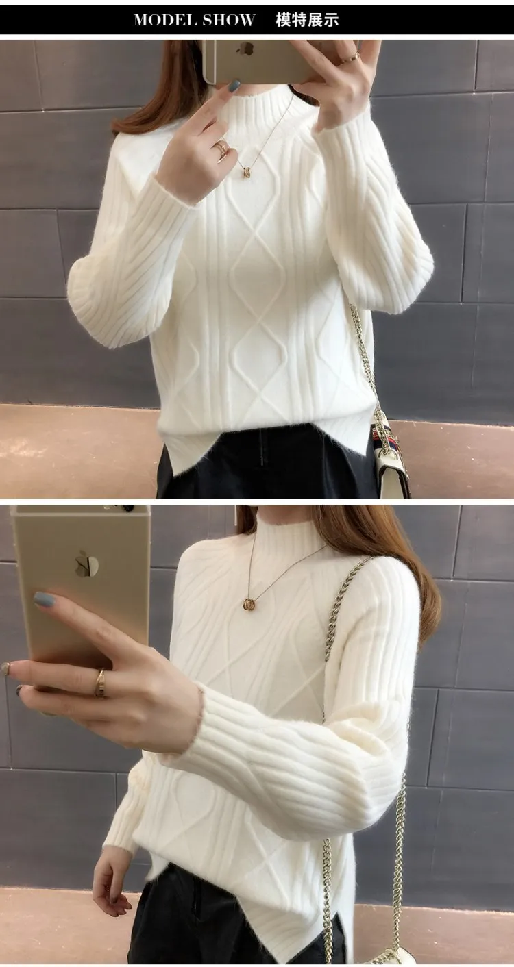Осенне-зимний женский пуловер с высоким воротником,, Корейская версия, свободный и утолщенный однотонный топ, женская нижняя часть