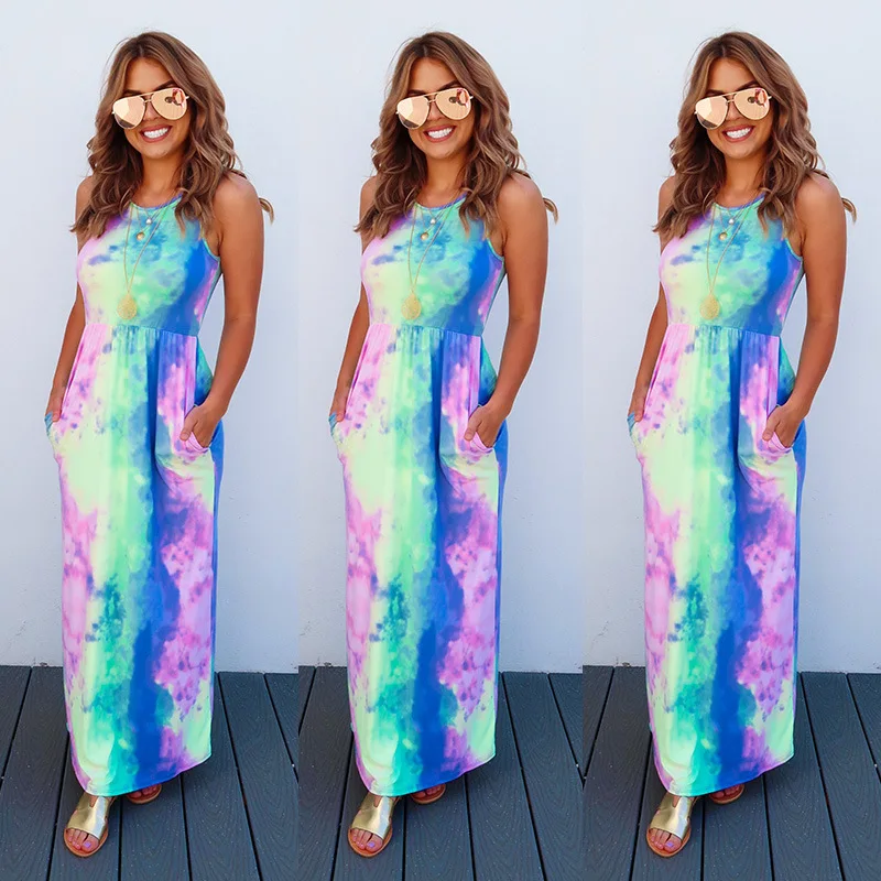 

Women Sleeveless Print Bodycon long Dress for Party Cocktail Club