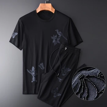 

New Summer Men Sets (t-shirt+pants) Luxury Embroidered Short Sleeve Mens Sets Plus Size 4xl Casual Sport Summer Man Sets