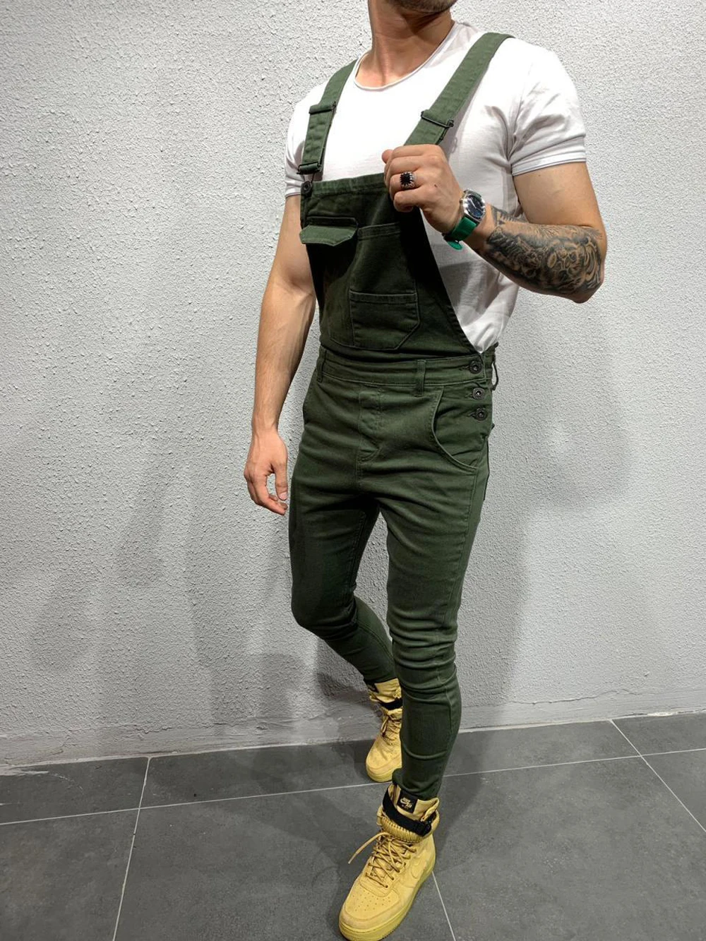 Men's overall Pure 3 Color Men Rompers Denim Jumpsuits Men Streetwear Jeans Rompers Plus Size (7)