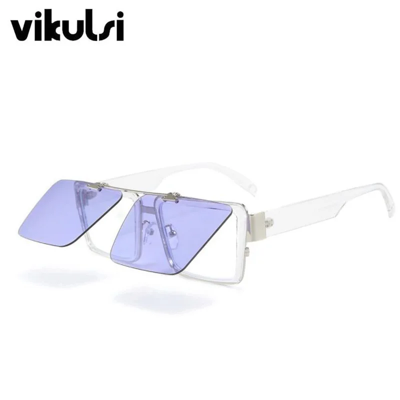 E269 clear purple Унисекс трендовый флип прямоугольник Большие женские очки желтые Солнцезащитные очки Мужские Двойные линзы модные очки UV400 - Цвет линз: E269 clear purple