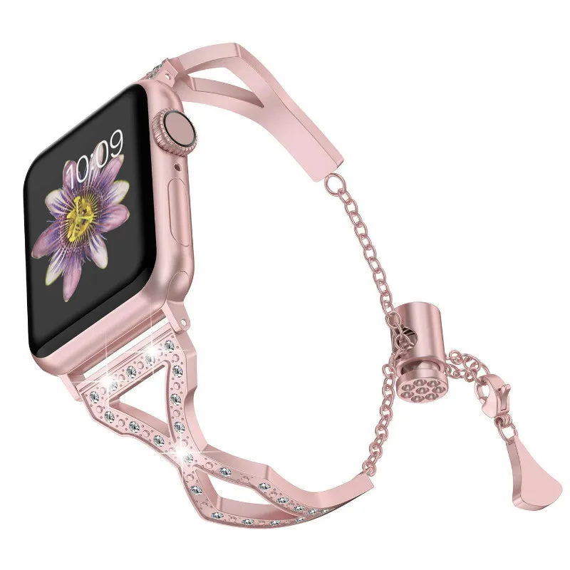 Rose pink Для женщин браслет Нержавеющая сталь ремешок для наручных часов Apple Watch 38 мм 40 мм 42 44 мм браслет ремешок для наручных часов iWatch серии 5/4/3/2/1 браслет - Цвет ремешка: Rose pink