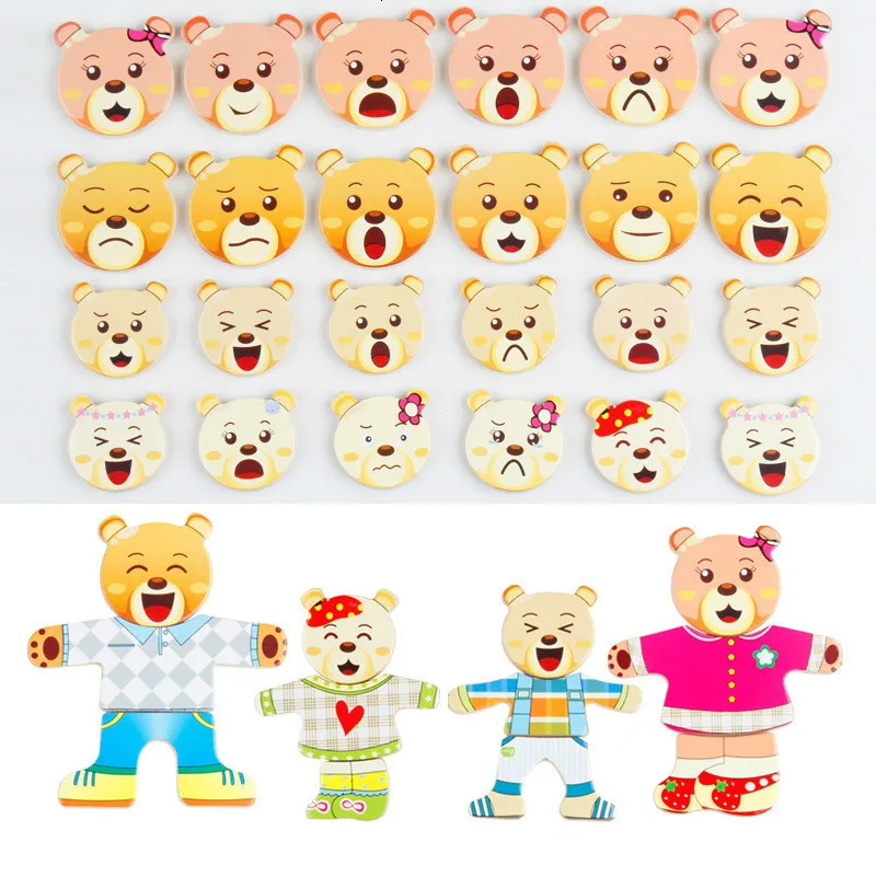 72 stks мультфильм 4 кролик медведь Jurk изменение головоломки деревянные игрушки Монтессори обучающая одежда игрушки для детей Gi
