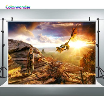 

Golden Autumn Photography Backdrop Ice and Fire Dragon Dusk Danger Peak Adventure Queen Birthday Party Banner Photo Backgrounds