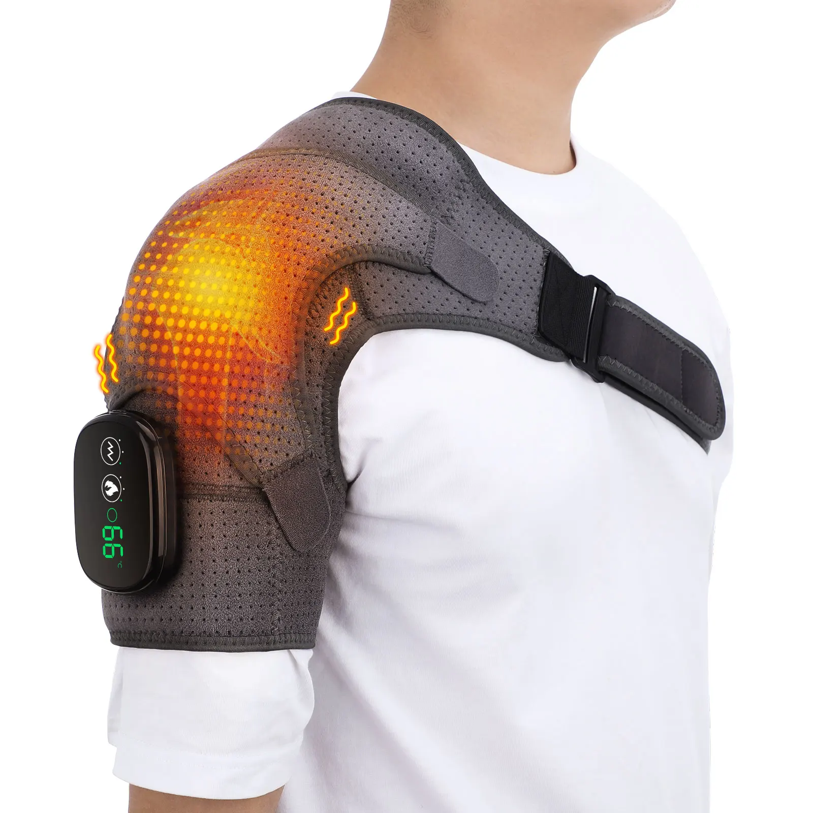 Heated Shoulder Wrap Vibration Wireless Electric Shoulder Heating Pad Massager 3 Vibration Temperature Settings LED Display