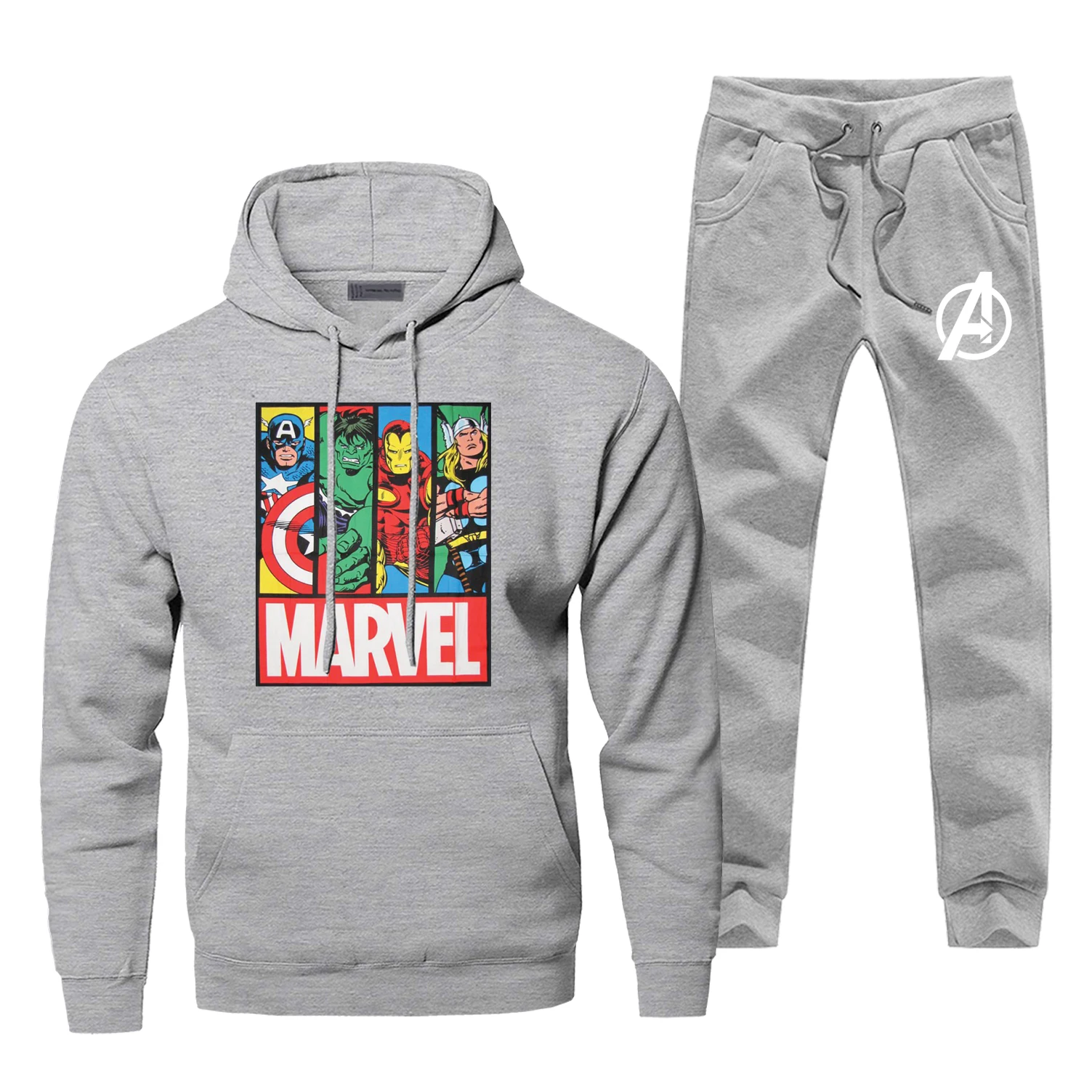 Спортивный костюм супергероя Marvel, Железный человек, Капитан Америка, Халк, Тор, Odinson, модные мужские толстовки+ штаны, комплекты из 2 предметов, флисовая спортивная одежда - Цвет: Gray