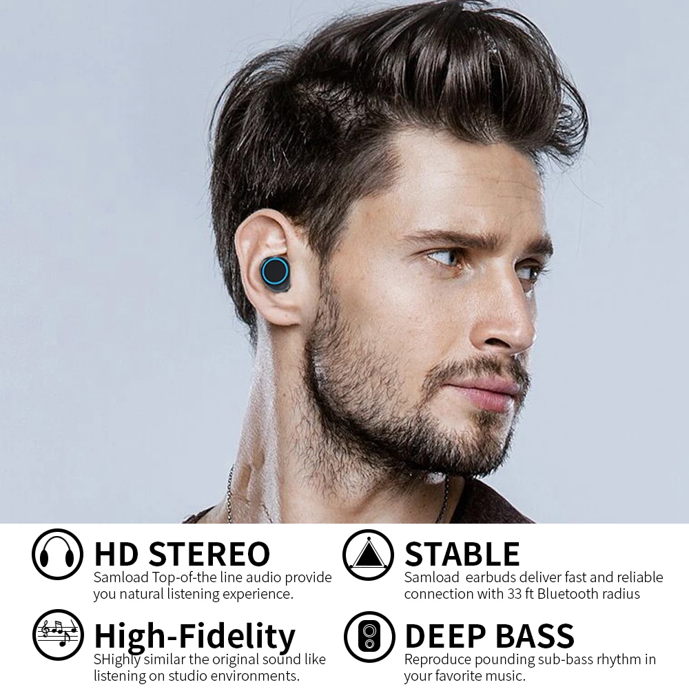 Samload настоящие беспроводные наушники Bluetooth наушники 5,0 HIFI Звук со СВЕТОДИОДНЫЙ Дисплей Чехол для зарядки для iPhone Xiaomi samsung sony
