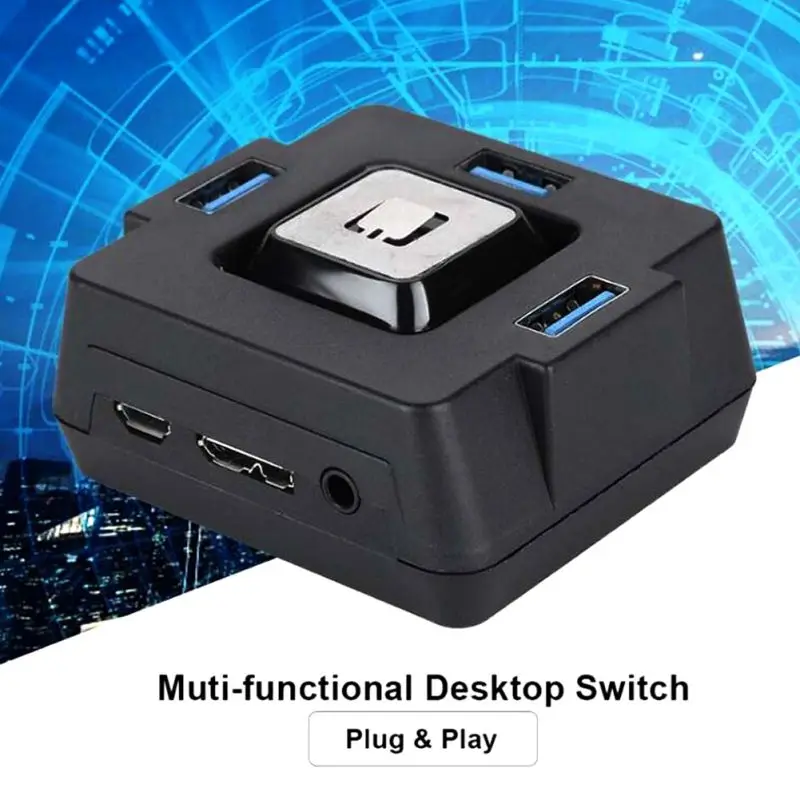 Многофункциональный настольный ПК переключатель 3 порта USB 3,0 с аудио Sould компьютерный переключатель внешний выключатель питания Кнопка сброса Plug and Play