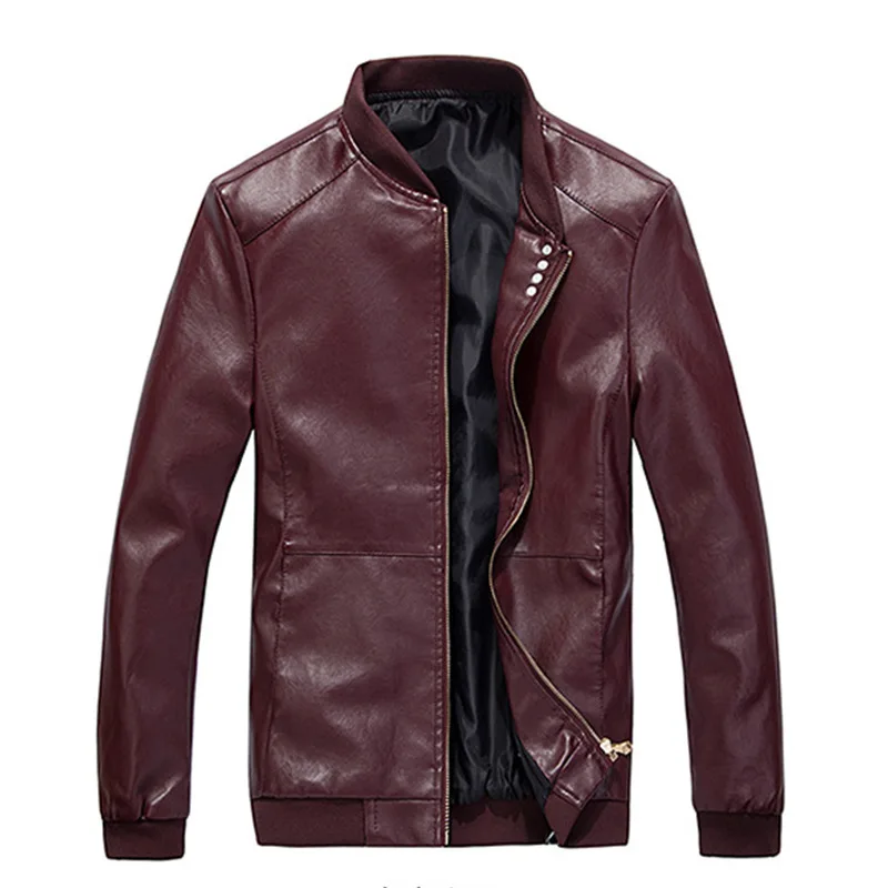 

Spring And Autumn Men Thin Baseball Collar Solid Color Washing PU Leather Coat Large Size Locomotive Leather Coat Clip