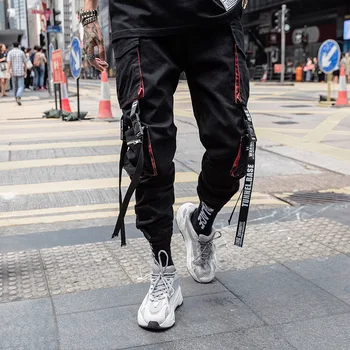 

2020 hip-hop pants men's hip-hop pants loose ribbons nine-point overalls men's hip-hop brand Korean trend Harlan toe pants