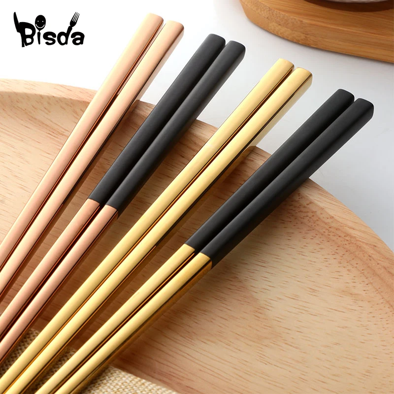 

45 pairs Korean Chopsticks 304 Mirror Stainless Steel chopsticks Set Gold Metal Chop Sticks Set Used For Rice Dinnerware Sets