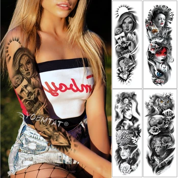 

Large Arm Sleeve Tattoo Hourglass Diamond Waterproof Temporary Fake Tatoo Sticker Skull Halo Poker Mask Men Women Full Tatto