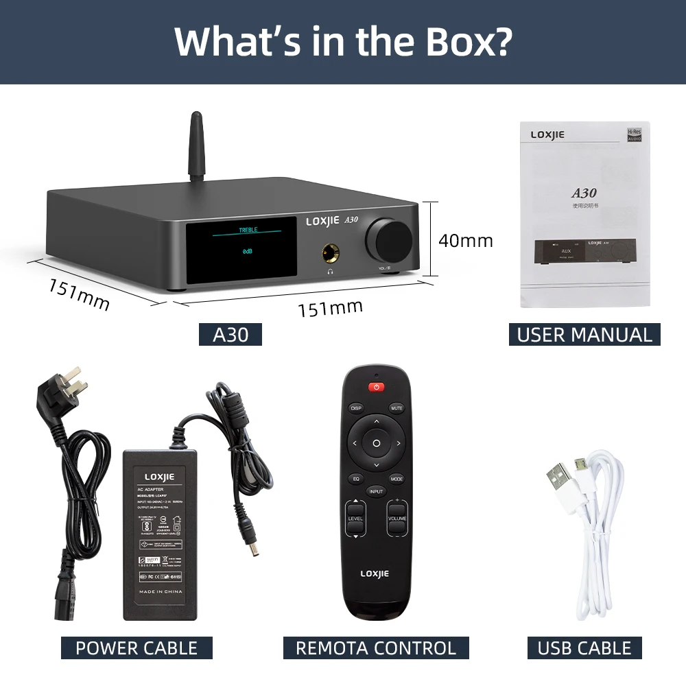 LOXJIE A30 Desktop Stereo Audio Power Amplifier Headphone Amp with APTX Bluetooth 5.0 ESS DAC Chip Remote Control Support 6