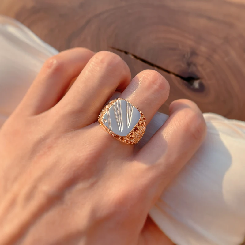 SYOUJYO 585 골드 컬러 광택 빅 사이즈 남성용 반지 Openwork Chevron Daily Easy Matching Trend Jewelry