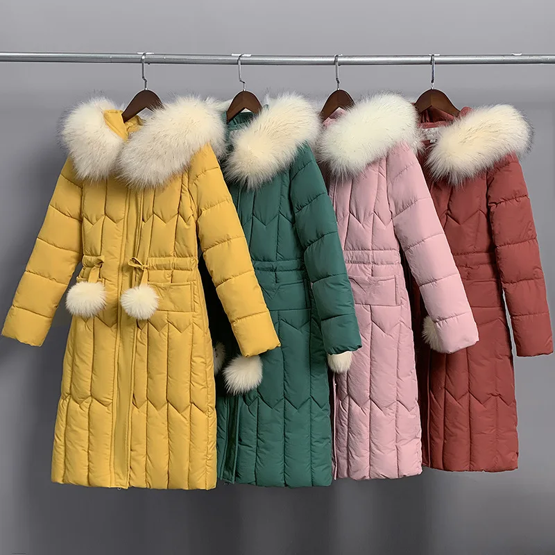 

Plus Size 5XL Korean Style Women Down Parkas Big Fur Drawstring Slim Thick Women Winter Coat Cotton Padded Hooded Female Jackets