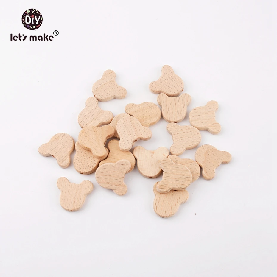 Let'S Make 10 pièces, perles ours en bois | Anneaux de dents, Protection de l'environnement, perles de Bracelet lisse d'origine, anneau de dentition pour bébé (lot de 10)