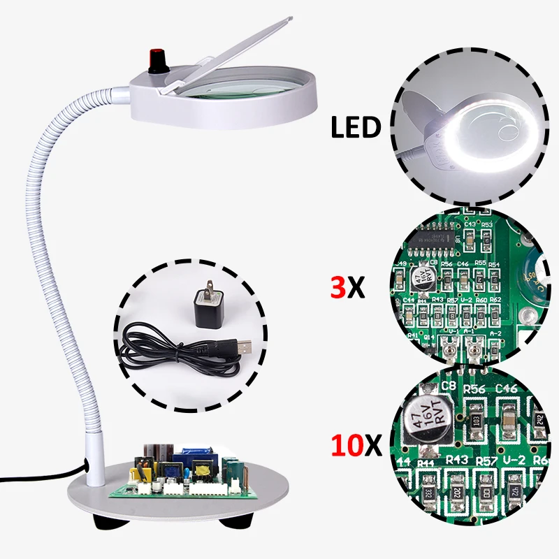 PD-4S-white PD-4S 3X/10X настольная Лупа с светодиодный подсветкой для наращивания ресниц стоматологические ювелирные изделия лупы с 38 Светодиодный s увеличительное - Цвет: PD-4S-white