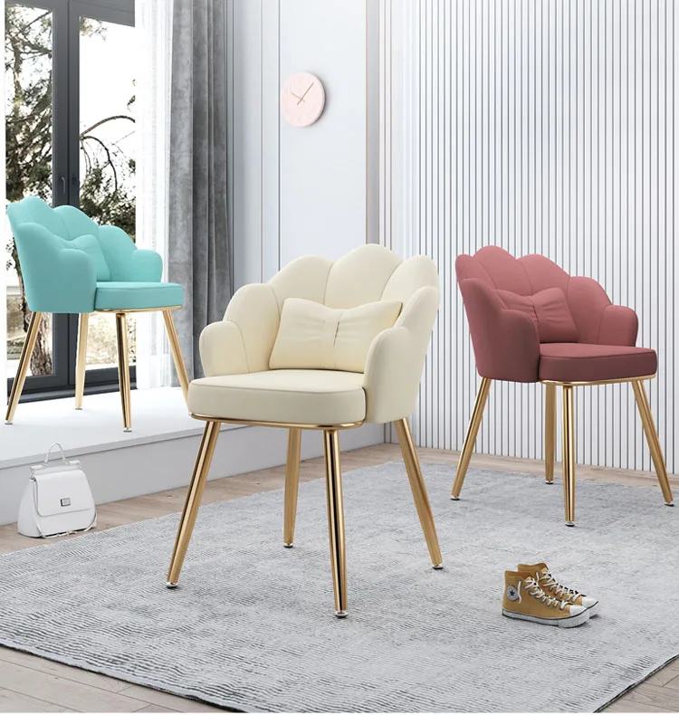 Light Luxury Dinning Chair Bedroom Backrest Fabric Living Room Makeup Chair Golden Foot Bedroom Chairs For Home Decoration