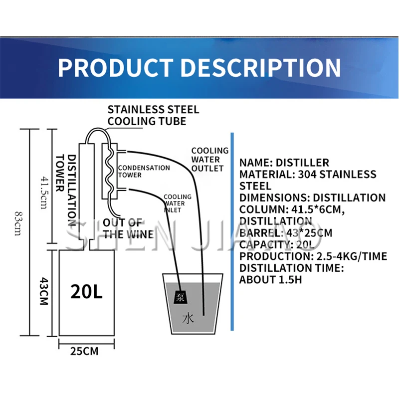 1 шт. Дистилляторы само-сваренное вино ликер фруктовый ликер дистиллятор машина 20л нержавеющая сталь бытовой пивоваренный дистиллятор машина