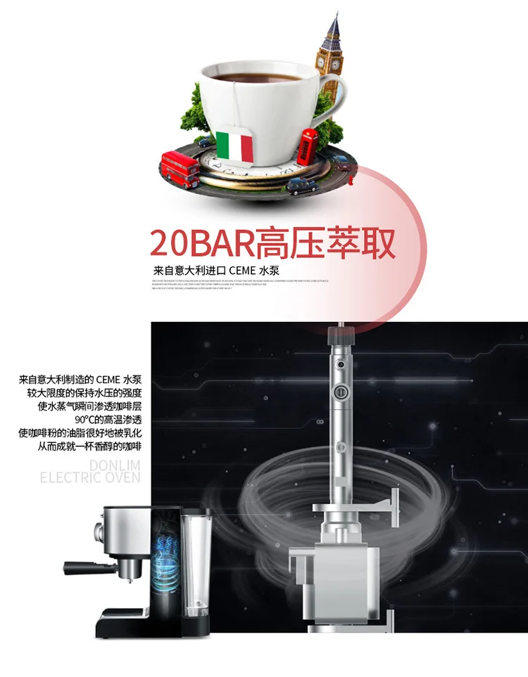 50HZ 220V Semi Automatic Coffee Machine Milk Frother Espresso Machine Espresso Cups Espresso Coffee Maker