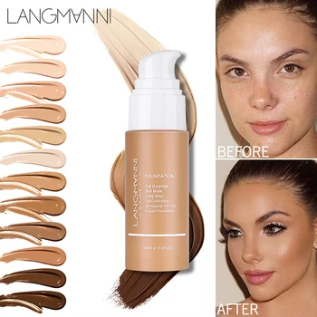 

30ml Smooth Matte Liquid Foundation Cream Dark Black Skin Full Coverage Makeup Bronzer Contourning Base Primer Face Concealer