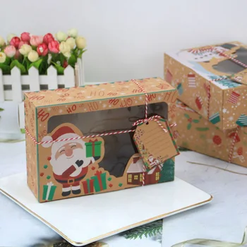 

12 / pack (4 in 3 colors) new kraft paper box kraft paper large Christmas Candy Box PVC window biscuit box Gingerbread box