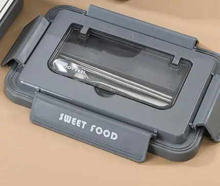 Microwavable 3/4 отсек Ланчбокс портативный школьный офис Bento Box нержавеющая сталь анти-ожоги ланч бокс - Цвет: grey