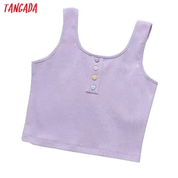 

Tangada women sexy solid camis crop top strap sleeveless buttons backless short shirts female casual tops 1D308