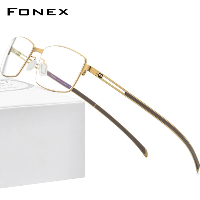 FONEX Titanium Alloy Glasses Frame Men Square Myopia Prescription