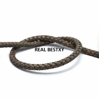 

2m/lot approx: 6mm Round Braided Genuine Leather Cord Vintage sand effect Cow Leather Cords Rope for Bracelet Jewelry Making