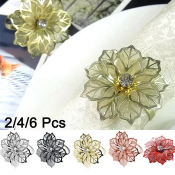 

6Pcs Napkin Rings with Hollow Out Flower for Wedding Dinner Party Birthdays Family Gatherings Table Decor Napkin Holder