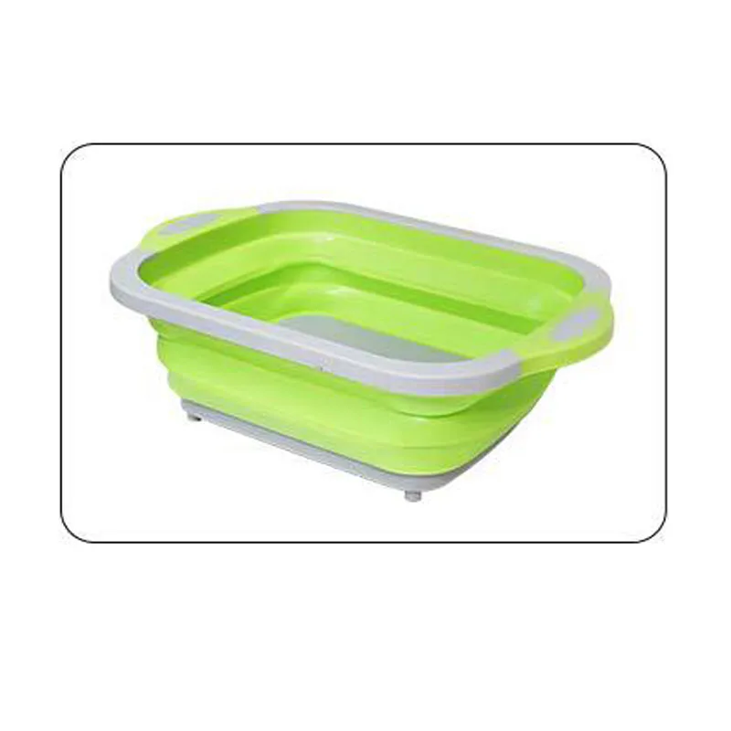 Kitchen Cutting Board Collapsible Dish Tub Folding Cutting Board Washing Strainer Dry Rack Vegetable Basket - Цвет: green