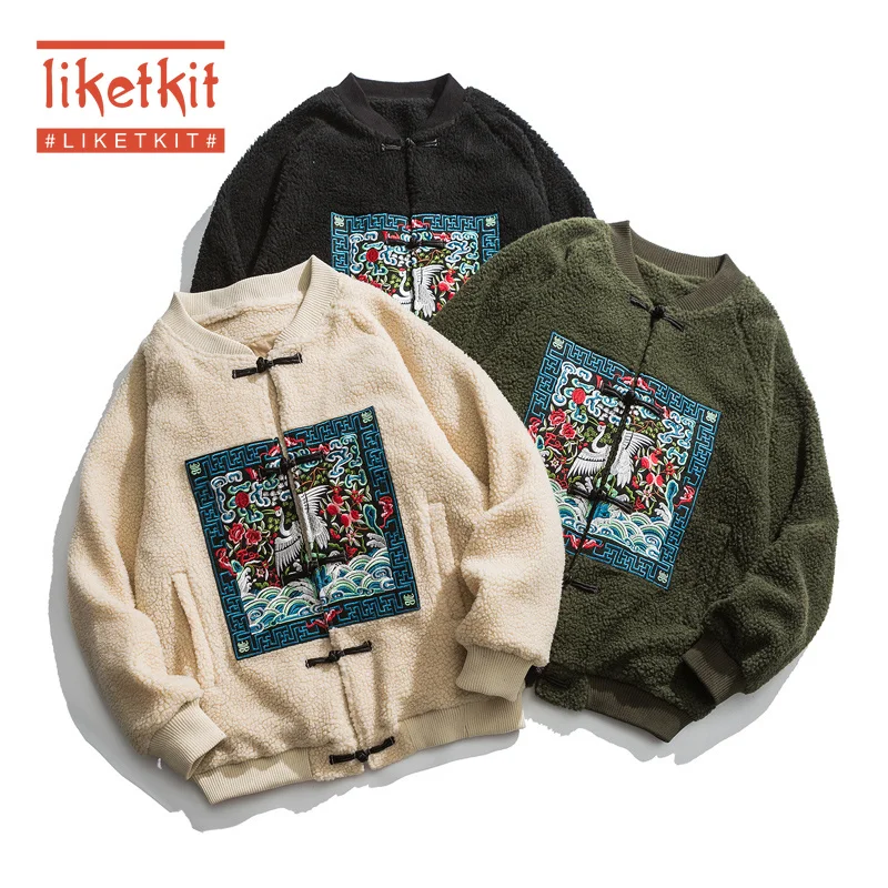 Liketkit мужские зимние куртки пальто 2019 Китайская традиционная вышивка овечья