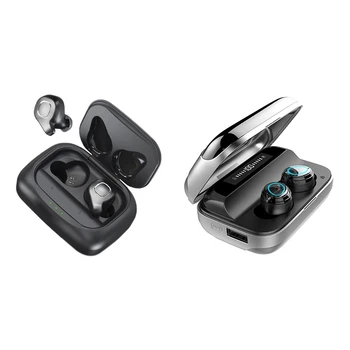 

2 Pair Tws Bluetooth Headset 5.0 High-Fidelity Smart Noise Reduction Smart Charging Warehouse - Black & Black-White