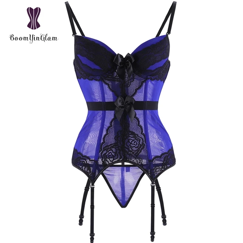 5 Colors Boned Lingerie Padded Cup Lace Transaparent Korset Sexy