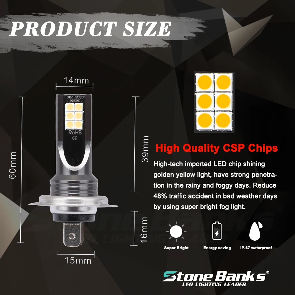 12 V-24 V 2 шт. H7 Противотуманные фары лампа для противотуманной фары 3030SMD 1600LM 3000K желтый свет авто, вождения, бега, светодиодная фара для автомобиля свет автомобильный аксессуар