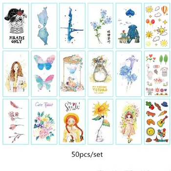 

50pcs/set Fake Tattoo Sticker Flower Cat Butterfly Tattoo for Body Hand Temporary Tattoo Sticker Love Tattoo Women Girls Kids