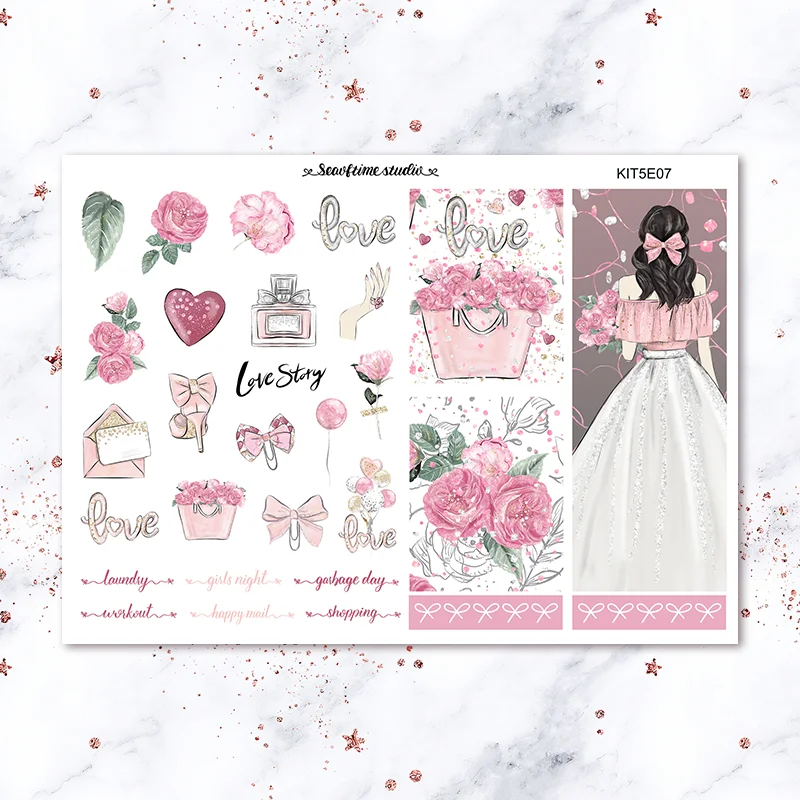 7sheets/pack Valentine's Day rose Weekly Label Decorative Sticker DIY Planner Diary Scrapbooking Album Stickers | Канцтовары для