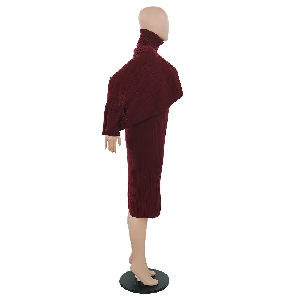 Сексуальный свитер-водолазка мини-платье комплект из двух предметов короткий женский зимний однотонный вязаный костюм Повседневный Спортивный костюм