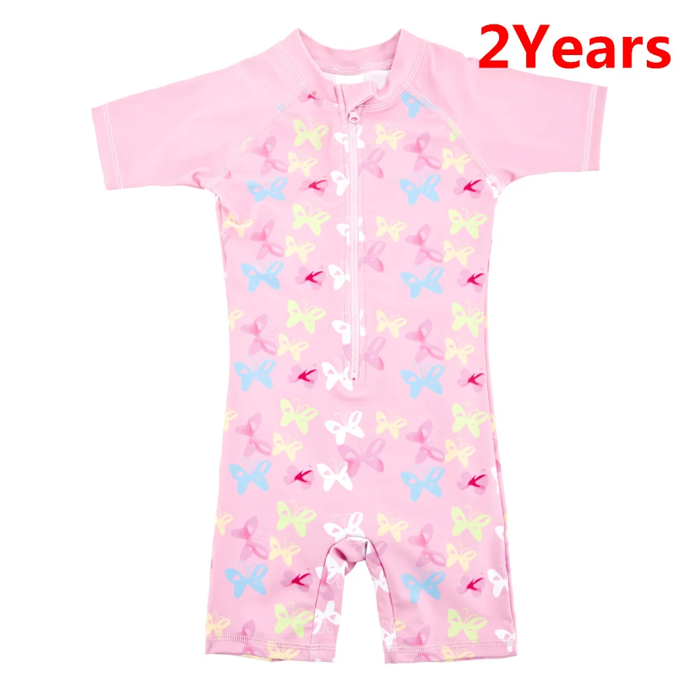 2years Kavkas/слитный купальник для маленьких девочек, с принтом бабочки, с короткими рукавами, комплект одежды для купания розового цвета, Детский костюм для девочек, одежда для купания - Color: 2years