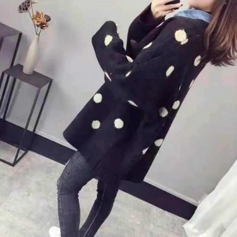 Neploe Корейский темперамент дикий горошек открытый стежка Femme V шеи свободный Hiver толстый кардиган элегантный дизайн новости пальто 45670