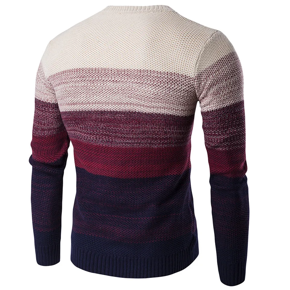 Autumn Men's Gradient Sweater Casual O-Neck Striped Mens Knittwear Patchwork Winter Knitted Pullovers Slim Fit Pull Homme