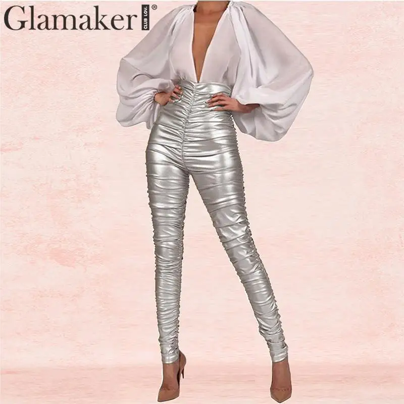 Женские узкие брюки Glamaker элегантные плиссированные брюки-карандаш из