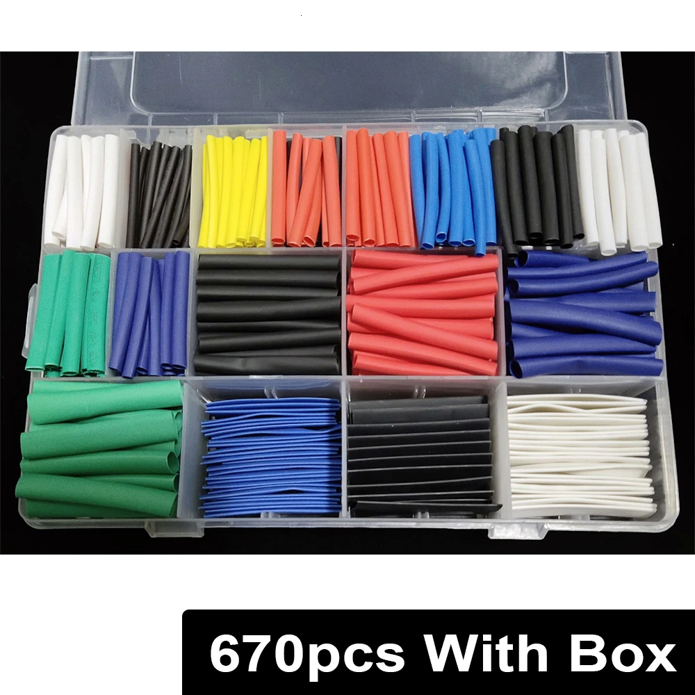 670pcs with box Термоусадочные трубки кабель рукав Обёрточная бумага с двойной стенкой 2:1 комплект стяжки многоразовые крепления скрепленная проволокой шнур 127/280/328/530 шт - Цвет: 670pcs with box