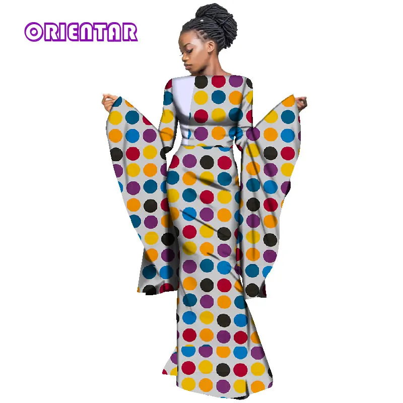 African Dresses for Women Long Flare Sleeve Maxi Dress Bazin Riche Traditional African Clothing Plus Size Party Lady WY2965 african robe