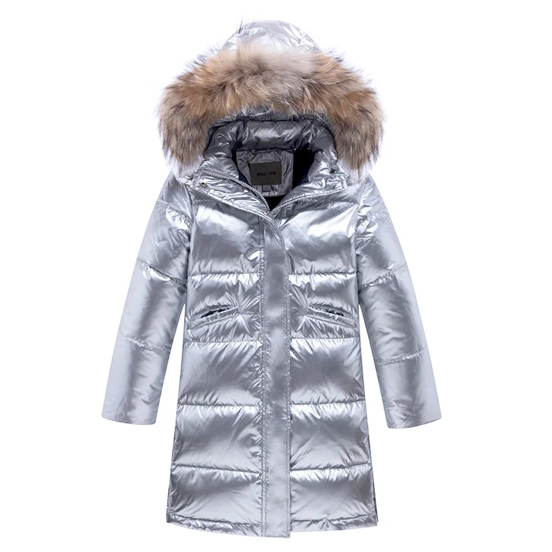 Серебряный пуховик для девочек и мальчиков; пальто для девочек; брендовая зимняя верхняя одежда высокого качества с капюшоном; теплая ветрозащитная одежда для малышей