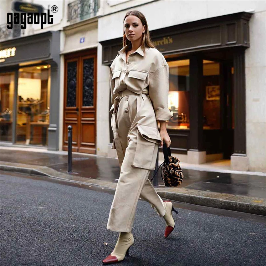 Gagaopt High Street Style Winter Jumpsuit Women Overalls Vintage Casual Khaki Long Sleeve Jumpsuits Pantalon Femme Gagaopt High Street Style Winter Jumpsuit Women Overalls Vintage Casual Khaki Long Sleeve Jumpsuits Pantalon Femme