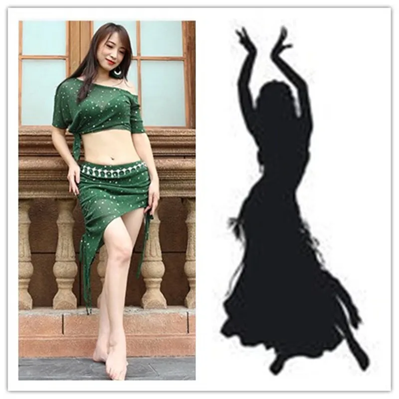 Belly Dance Clothes Sequins Suit 2 Pieces Costume Set Class Wear Plus Size Top with Short Skirt new style free shipping | Тематическая