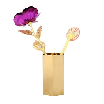

Nordic Style Simple Stainless Steel Gold Vase Hexagonal Pen Tube Diamond Makeup Brush Storage Tube
