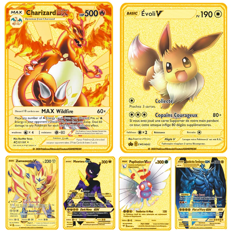 Metal Collection Trading Card  Metal Anime Battle Charizard - French Pokemon  Gold - Aliexpress